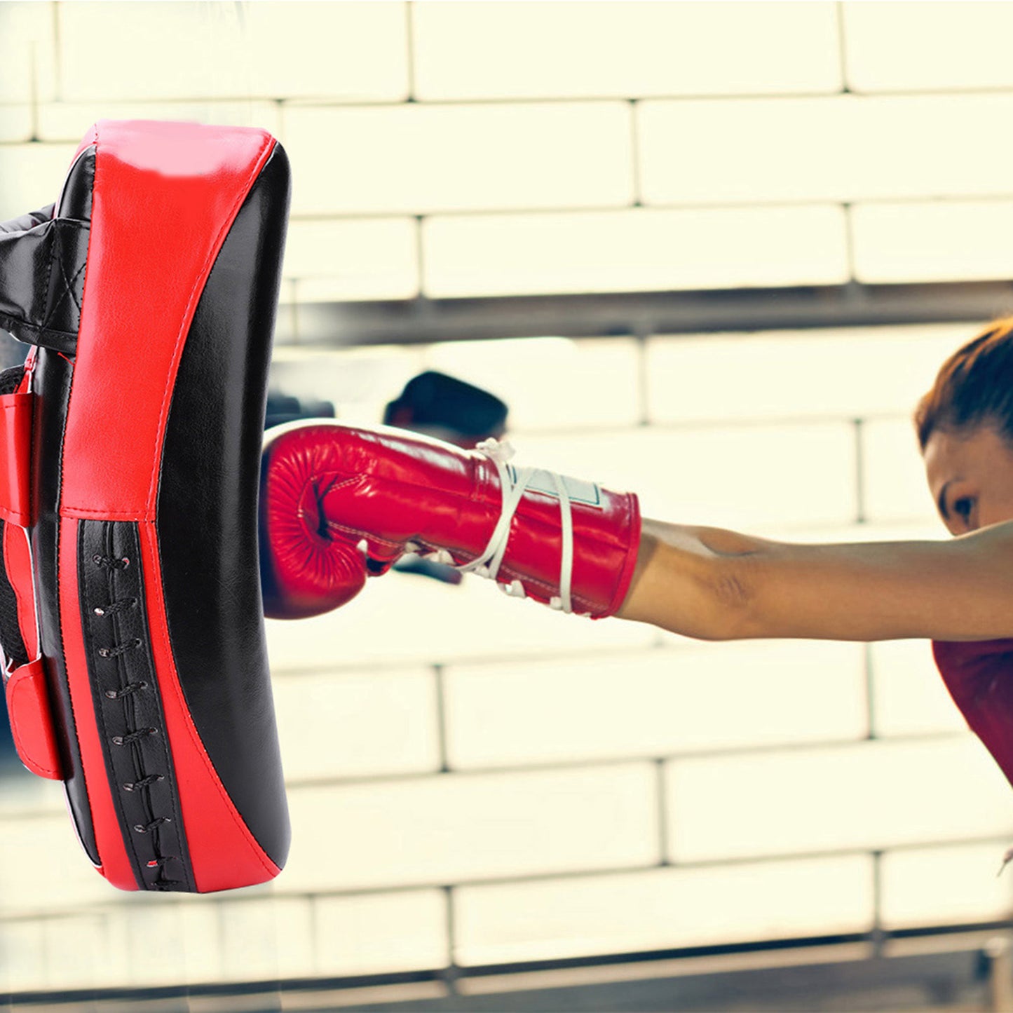 Muay Thai Boxing Kicking Curve Pad Hand Feet Target Punching Training Shield(Red)